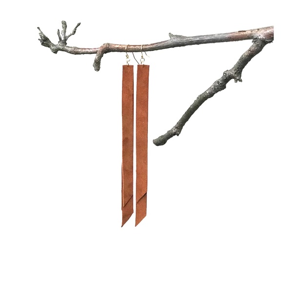 Brown Suede/Lambskin Leather Strip Earrings - Picture 1 of 3